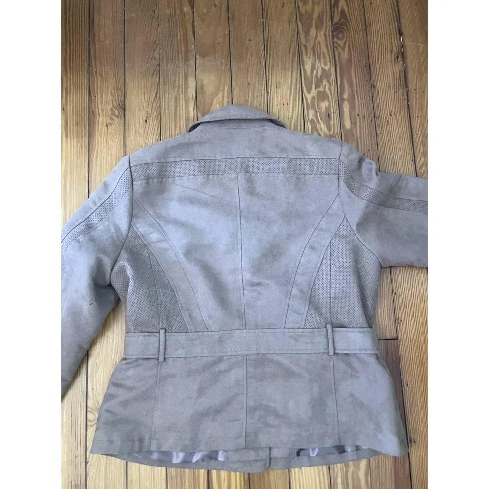 Chicos Jacket Sz 2‎ Brown Faux Suede Button
